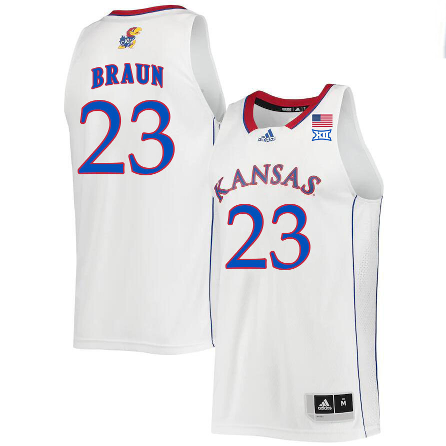 Men #23 Parker Braun Kansas Jayhawks College Basketball Jerseys Stitched Sale-White